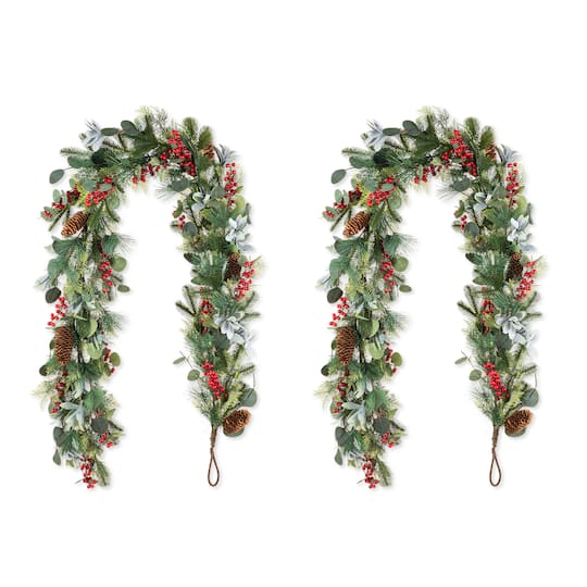 Glitzhome® 6ft. Christmas Berry & Pinecone Eucalyptus Garland, Set of 2